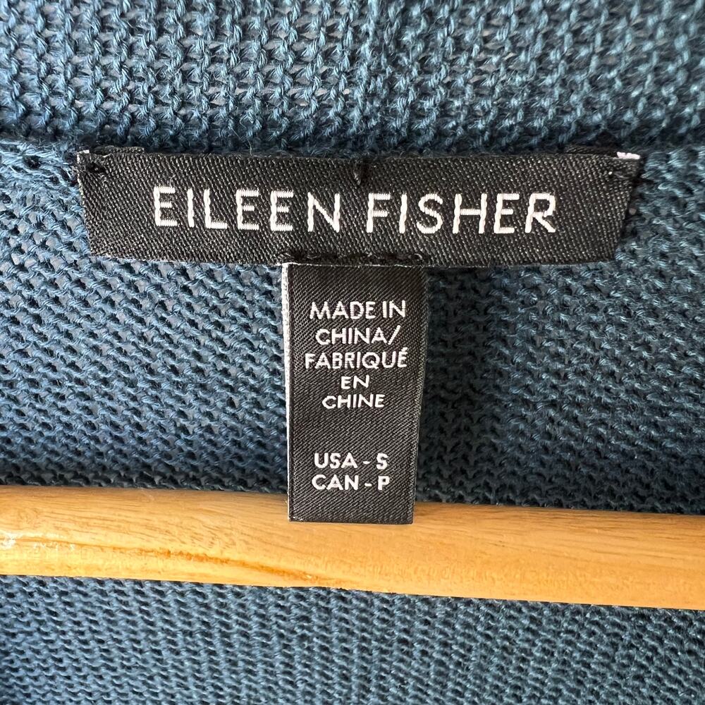 Eileen Fisher Cardigan Womens Size Small Dark Teal Open Organic Linen & Cotton - Picture 2 of 14
